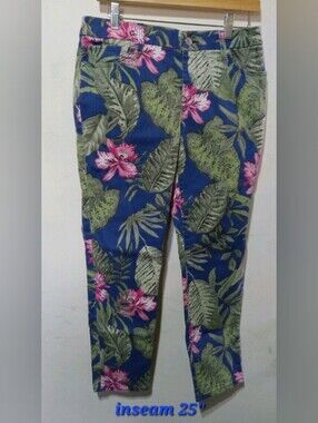 Chico's Blue and Green Floral Ankle Pants